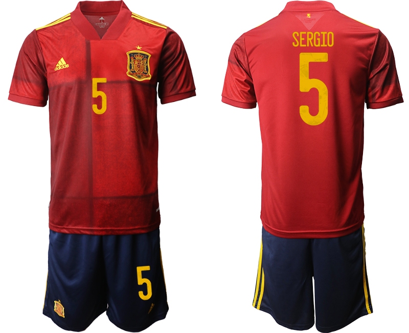 Men 2021 European Cup Spain home red #5 Soccer Jersey
